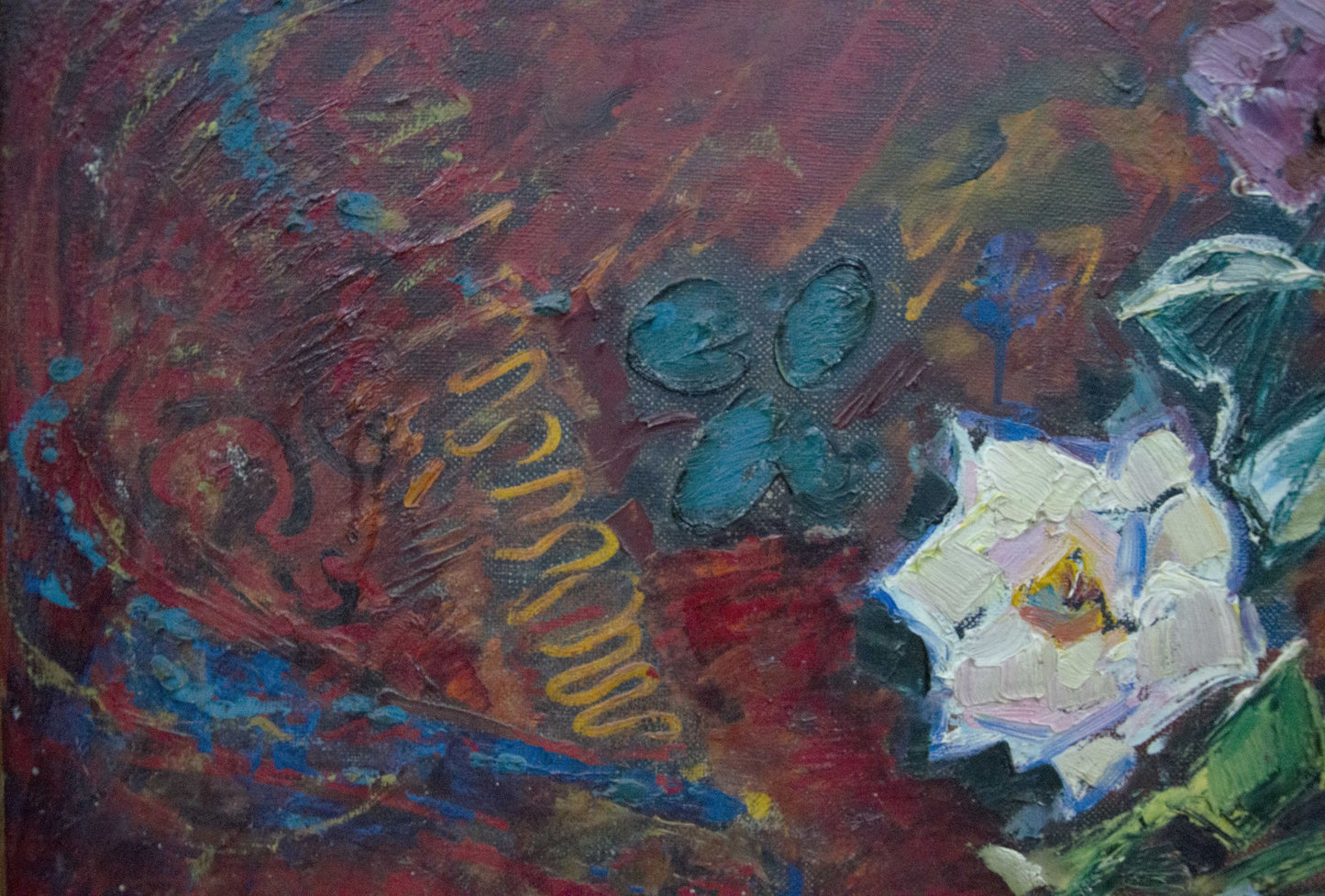 Oil painting Red still life by Sakhnenko Victor Ivanovich with white flower