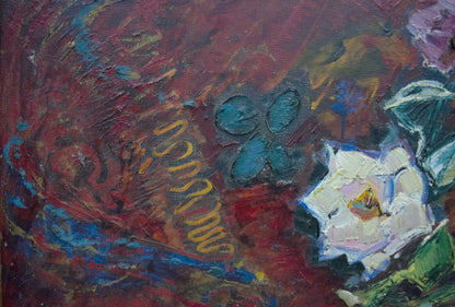 Oil painting Red still life by Sakhnenko Victor Ivanovich with white flower