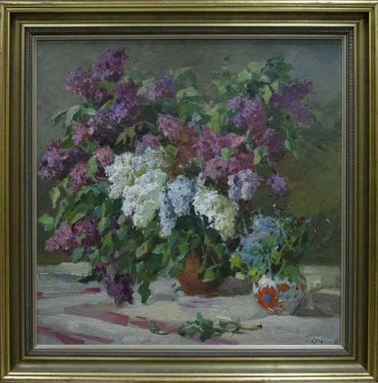 Oil painting of vibrant lilac bouquet by Khromenko Gleb Nikolaevich