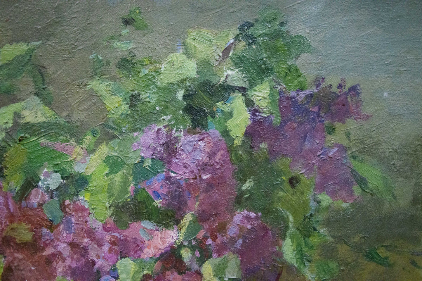 Vibrant oil painting of purple pink flower bouquet by Khromenko Gleb Nikolaevich