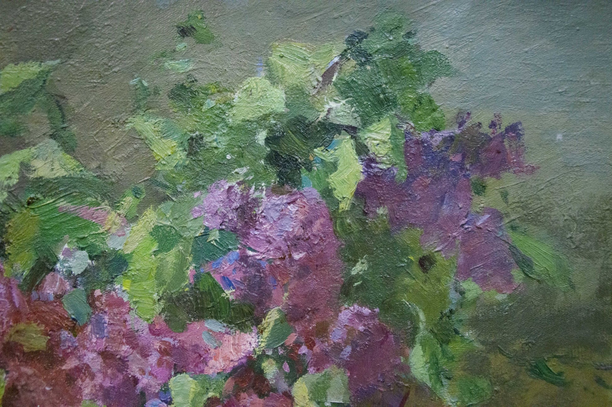 Vibrant oil painting of purple pink flower bouquet by Khromenko Gleb Nikolaevich