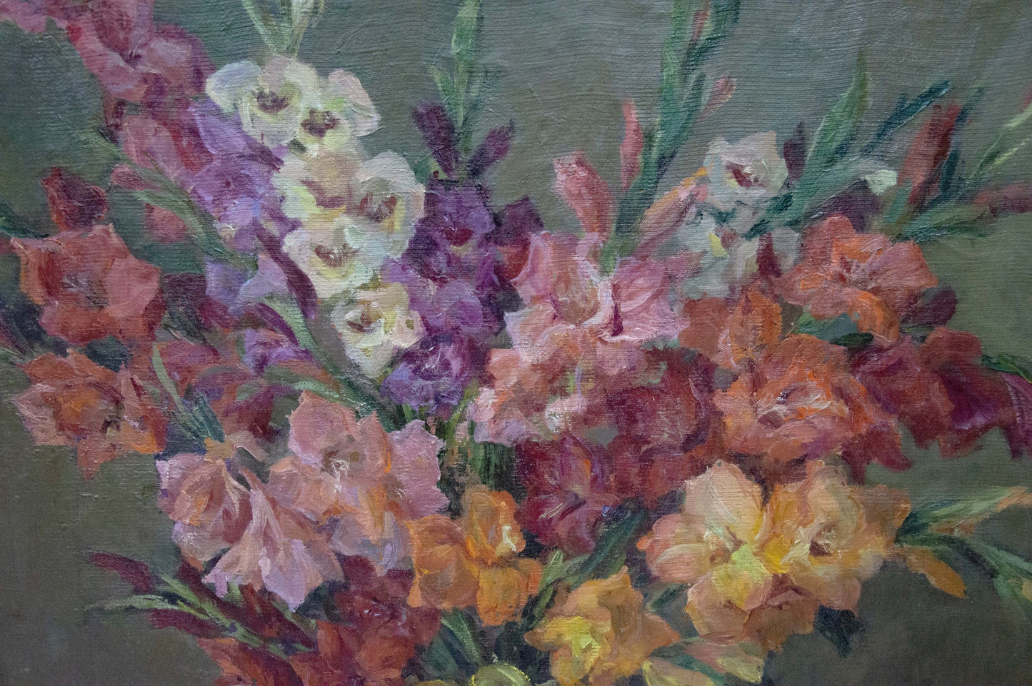 Oil painting Vase Filled with Flowers by Maria Glushchenko vibrant gladiolus bouquet
