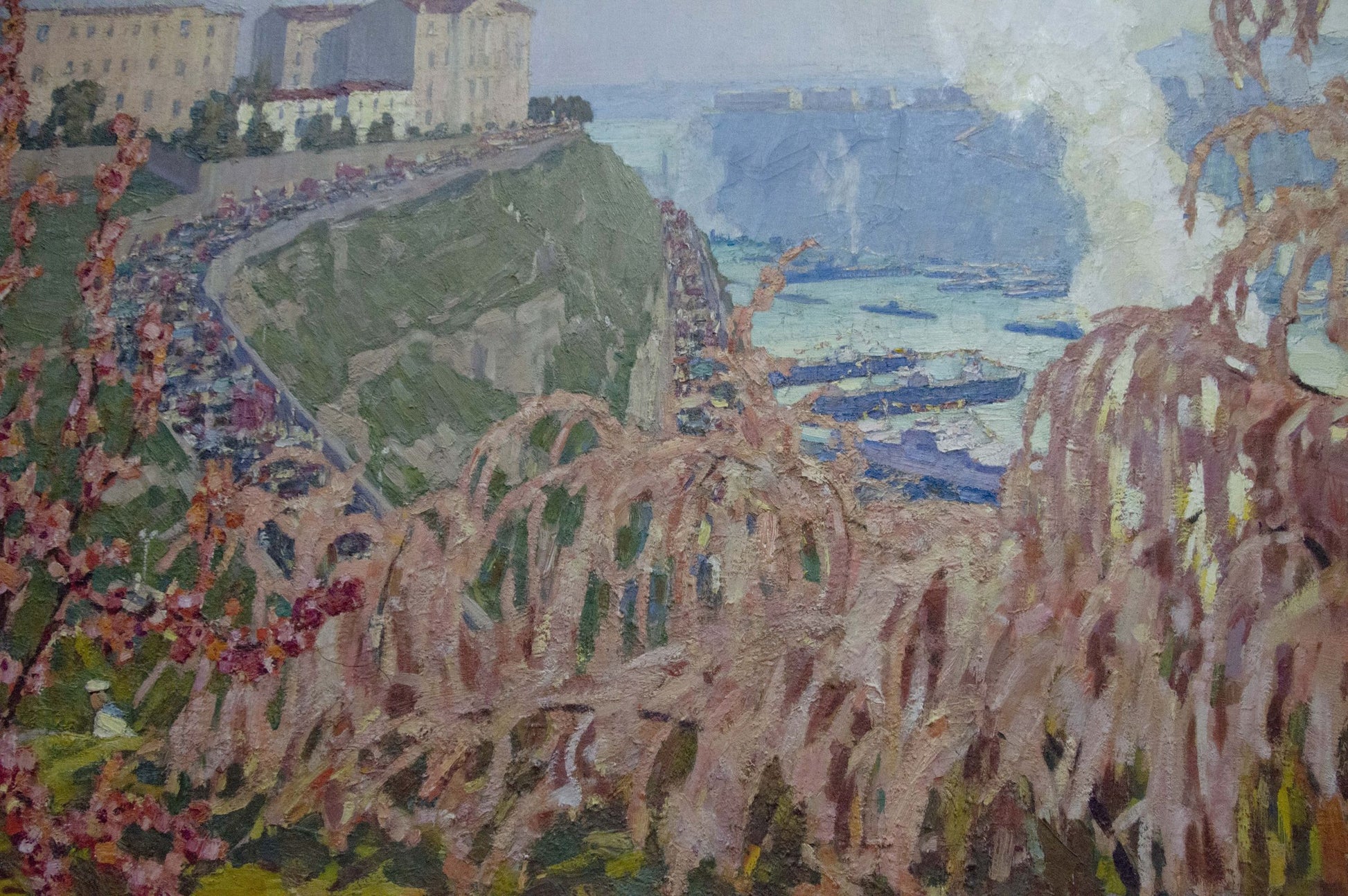 An oil artwork by Sergey Sidorovich Vladimirov portrays the May Day scene in S.