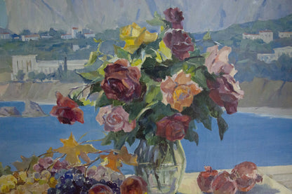 Oil painting of vibrant rose bouquet by Tsvetkova Valentina Petrovna