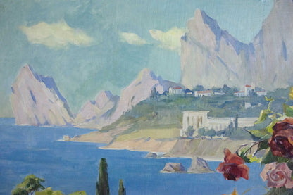 Oil painting Sea view by Tsvetkova Valentina Petrovna: coastal cliffs and sea