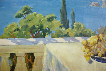 Oil painting by Tsvetkova Valentina Petrovna: golden grapes in blue bowl