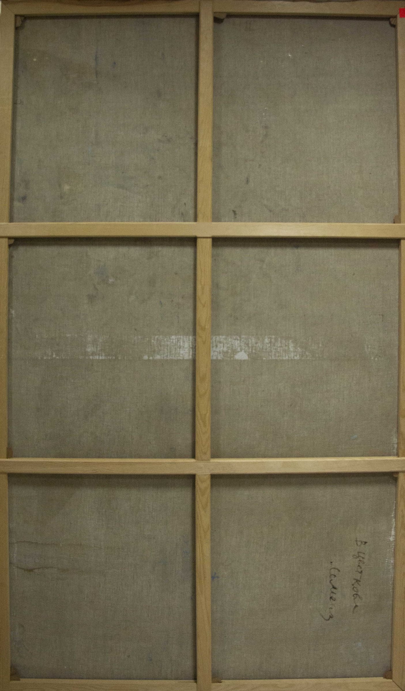 Back of four-panel oil painting Sea view by Tsvetkova Valentina Petrovna in light wood frame