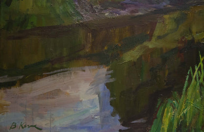 Oil painting of serene river landscape by Kozik Victor Georgievich