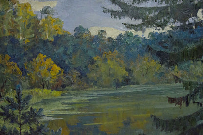 Oil painting Forest Lake by Khokhrin Valentin Petrovich serene forest reflection