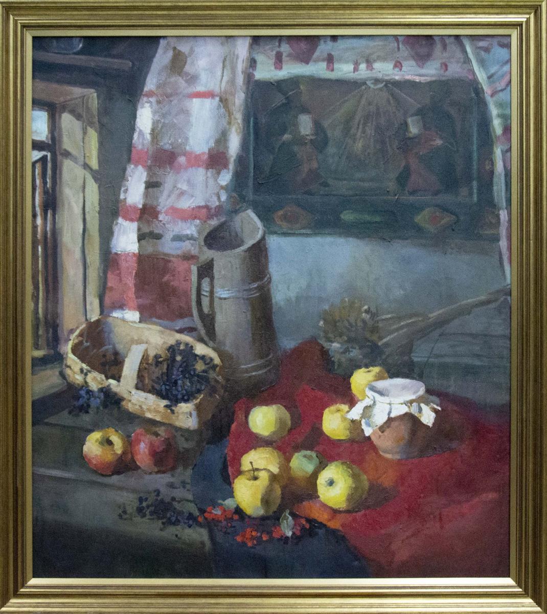 Oil painting by Shevchenko Ivan Ivanovich: rustic jug and grape basket