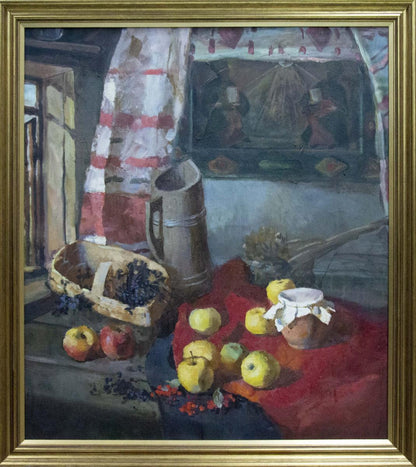Oil painting by Shevchenko Ivan Ivanovich: rustic jug and grape basket
