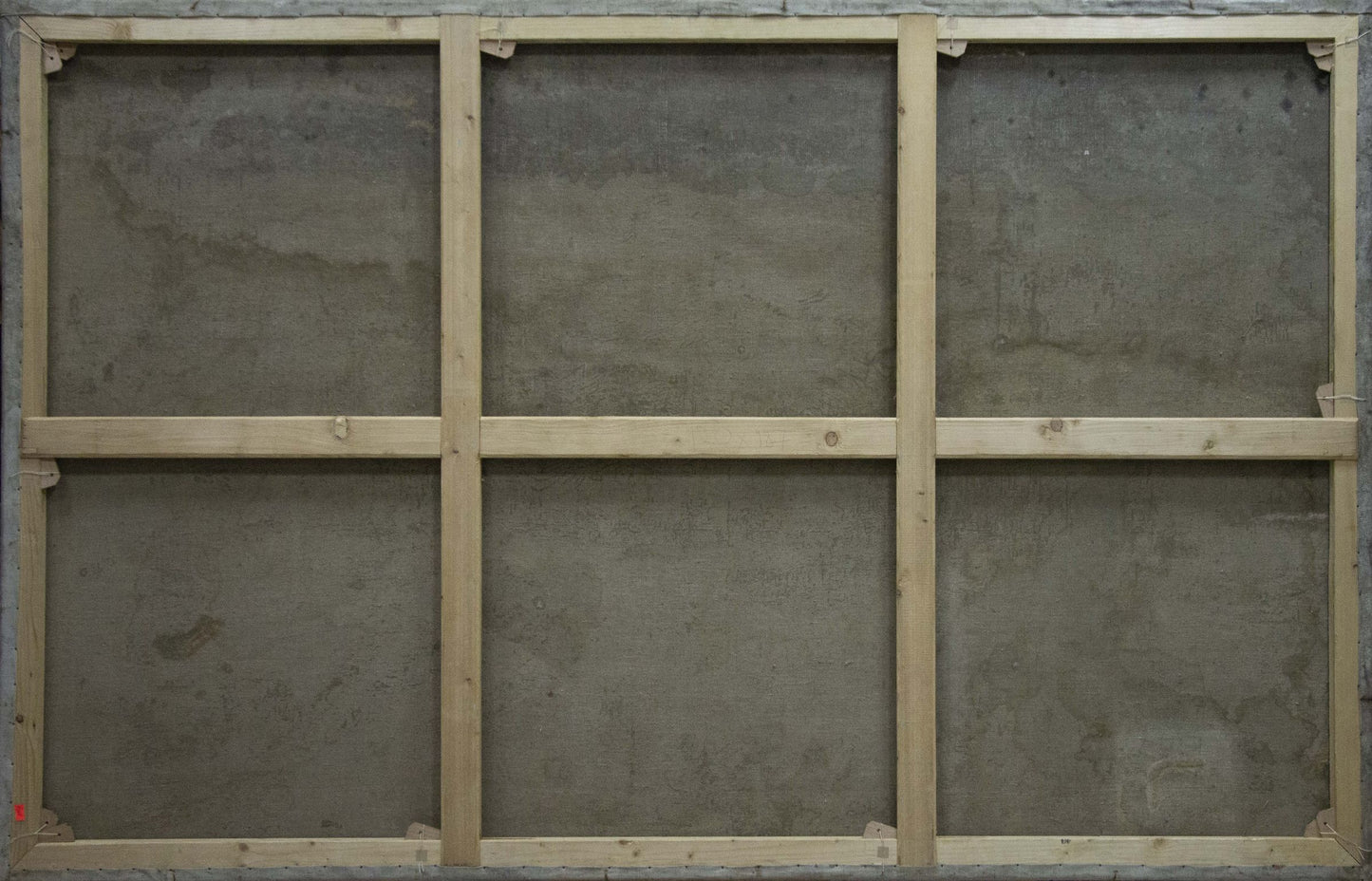 Oil painting Broken Sails A. Ferber in 6-panel light wood frame with gray concrete surfaces