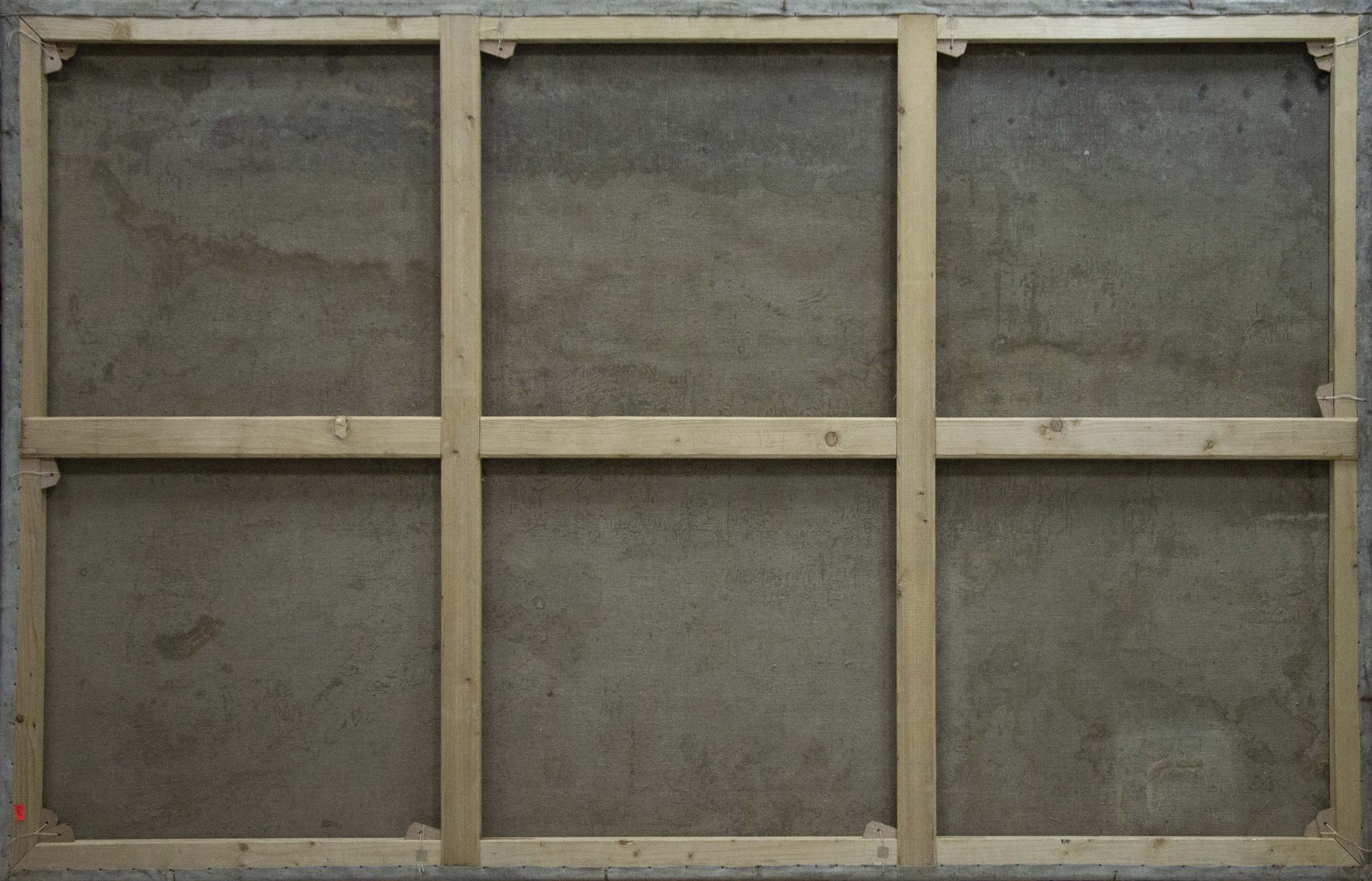 Oil painting Broken Sails A. Ferber in 6-panel light wood frame with gray concrete surfaces