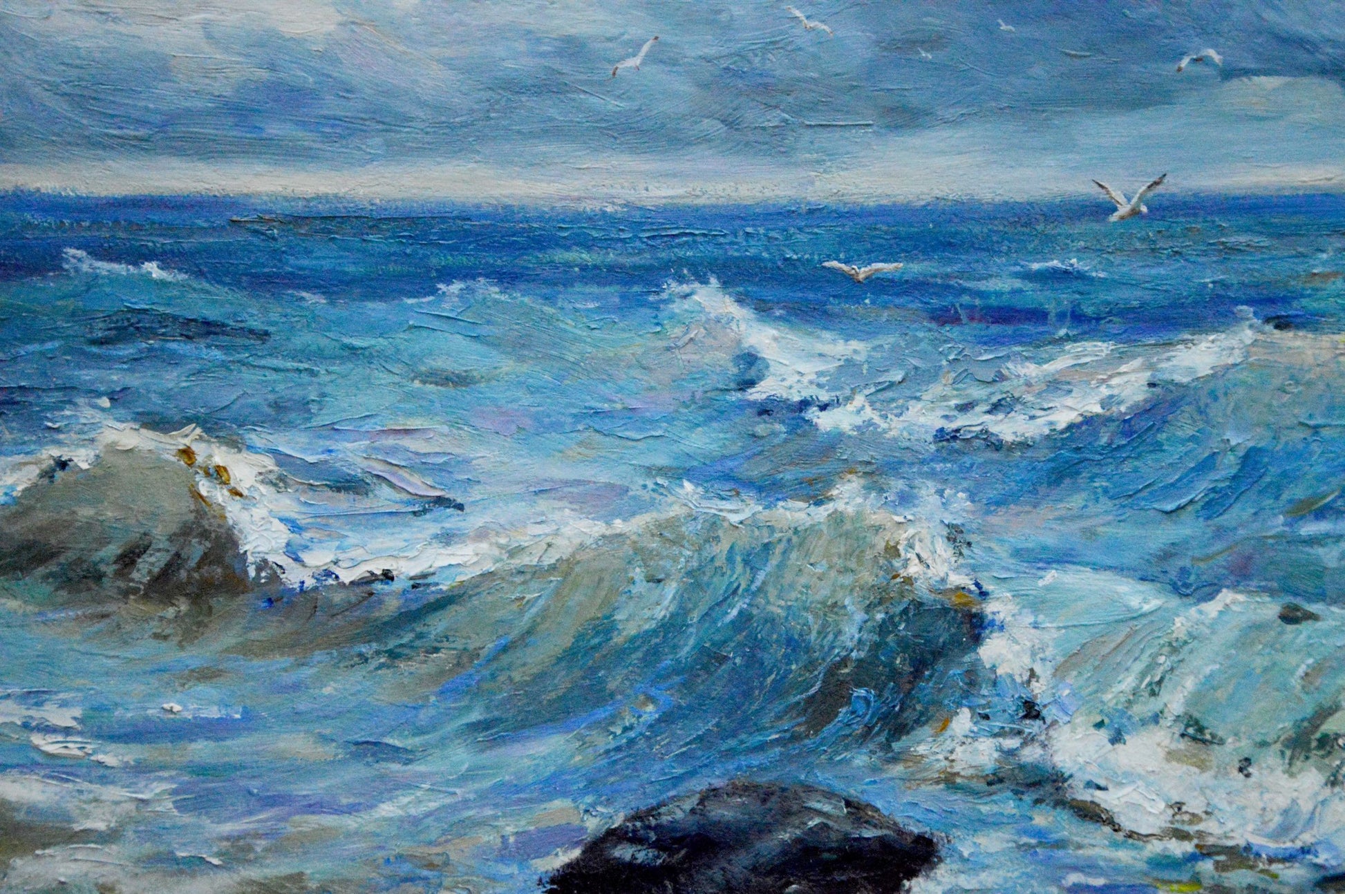 Oil painting Raging sea by Bakaev Sergey Ivanovich: crashing waves on rocks