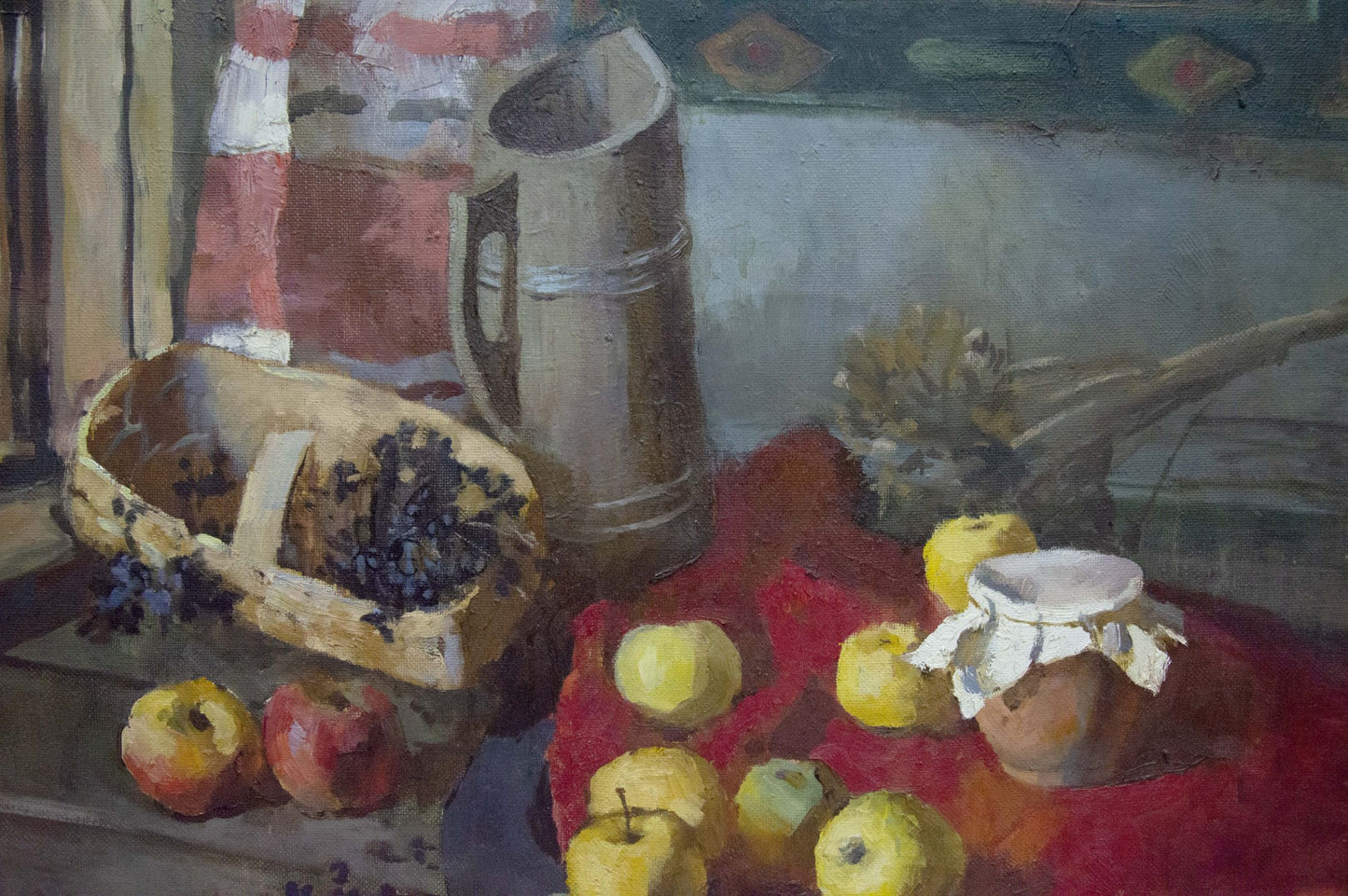 Oil painting by Shevchenko Ivan Ivanovich: grapes in basket with apples