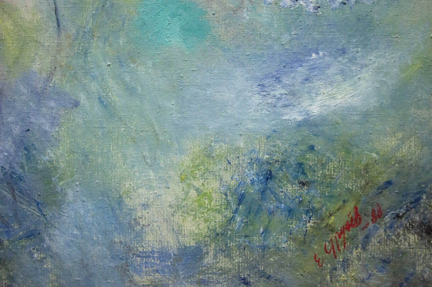 Abstract oil painting Selfies by Strulev Evgeny Alekseevich in muted blues and greens