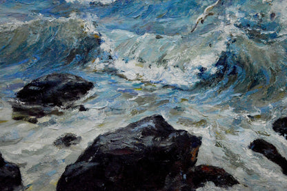 Oil painting Raging sea by Bakaev Sergey Ivanovich, turbulent waves on rocks