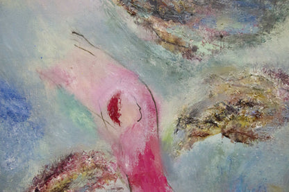 Abstract oil painting by Strulev Evgeny Alekseevich: pink figure with red mark