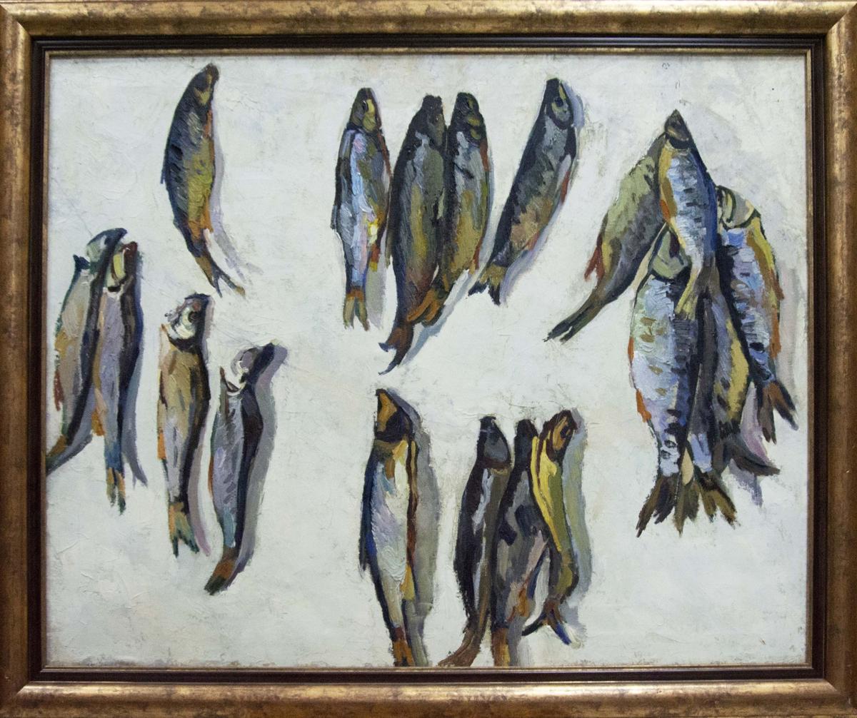 Oil painting Fish by Pavlov Eduard Evgenievich, blue gray fish in frame