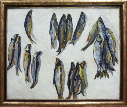 Oil painting Fish by Pavlov Eduard Evgenievich, blue gray fish in frame