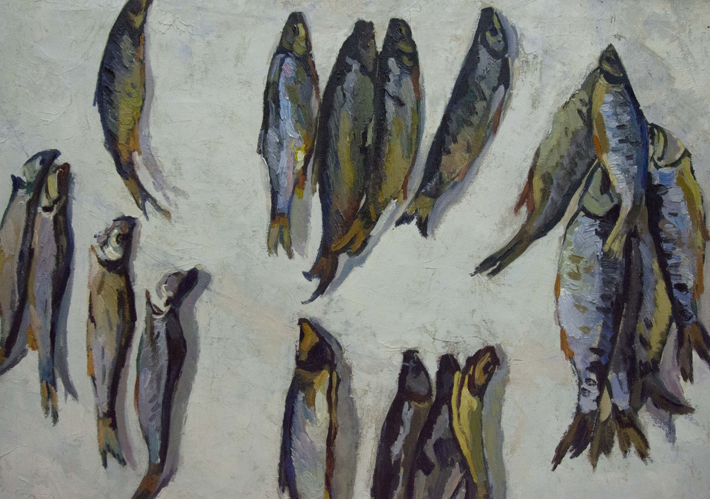 Oil painting Fish by Pavlov Eduard Evgenievich, gray blue yellow fish