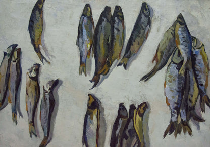 Oil painting Fish by Pavlov Eduard Evgenievich, gray blue yellow fish