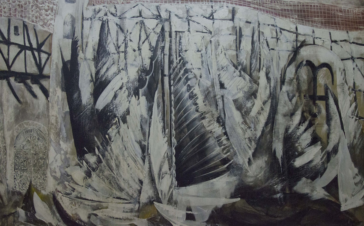 Abstract black and white oil painting House by the shore by Zebek Nelli Petrovna