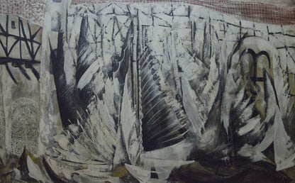 Abstract black and white oil painting House by the shore by Zebek Nelli Petrovna
