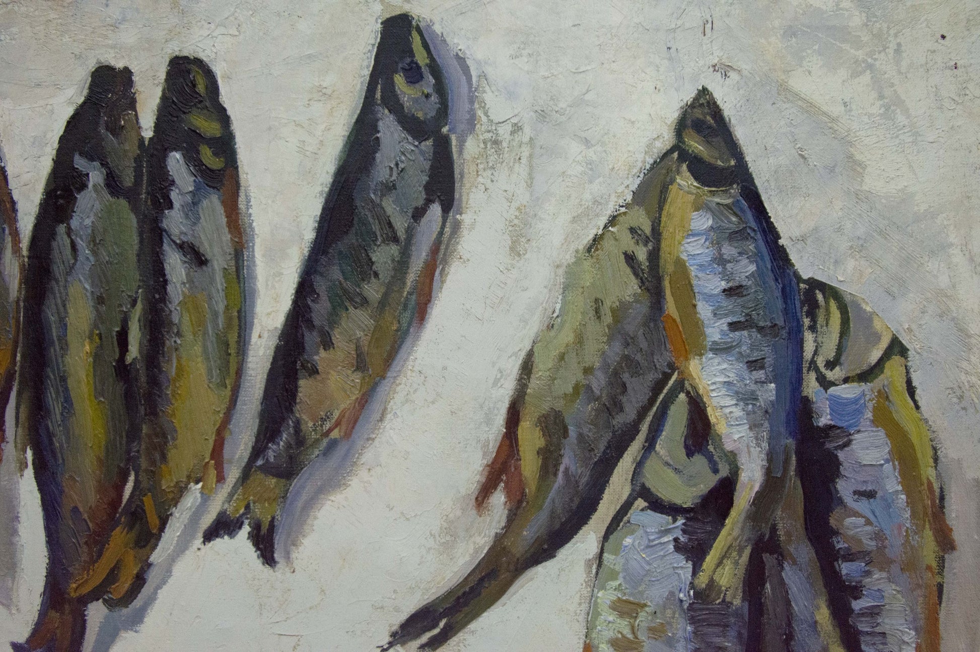 Textured oil painting of gray yellow blue fish by Pavlov Eduard Evgenievich