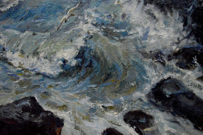 Oil painting Raging sea by Bakaev Sergey Ivanovich, turbulent waves on rocks