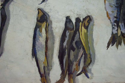 Oil painting Fish by Pavlov Eduard Evgenievich, textured gray yellow blue fish