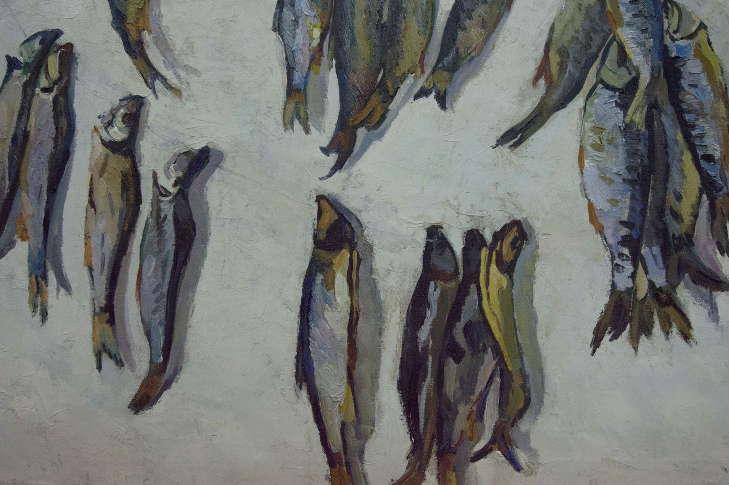 Oil painting Fish by Pavlov Eduard Evgenievich, textured gray blue yellow fish