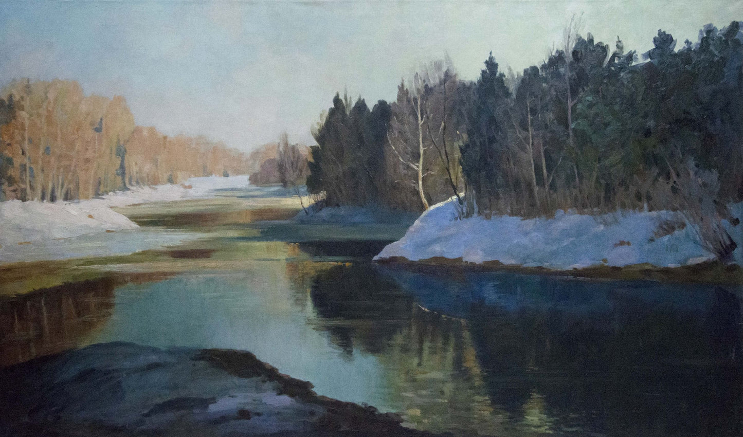 Serene winter river oil painting by Smirnov Mikhail Sergeevich