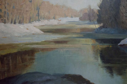 Serene winter river oil painting by Smirnov Mikhail Sergeevich