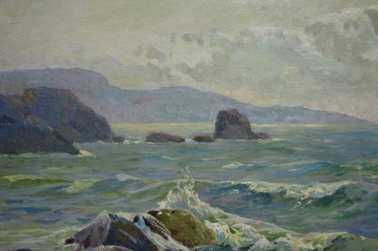 Oil painting Raging sea by Livshits Chaim Moiseevich, turbulent waves on rocks