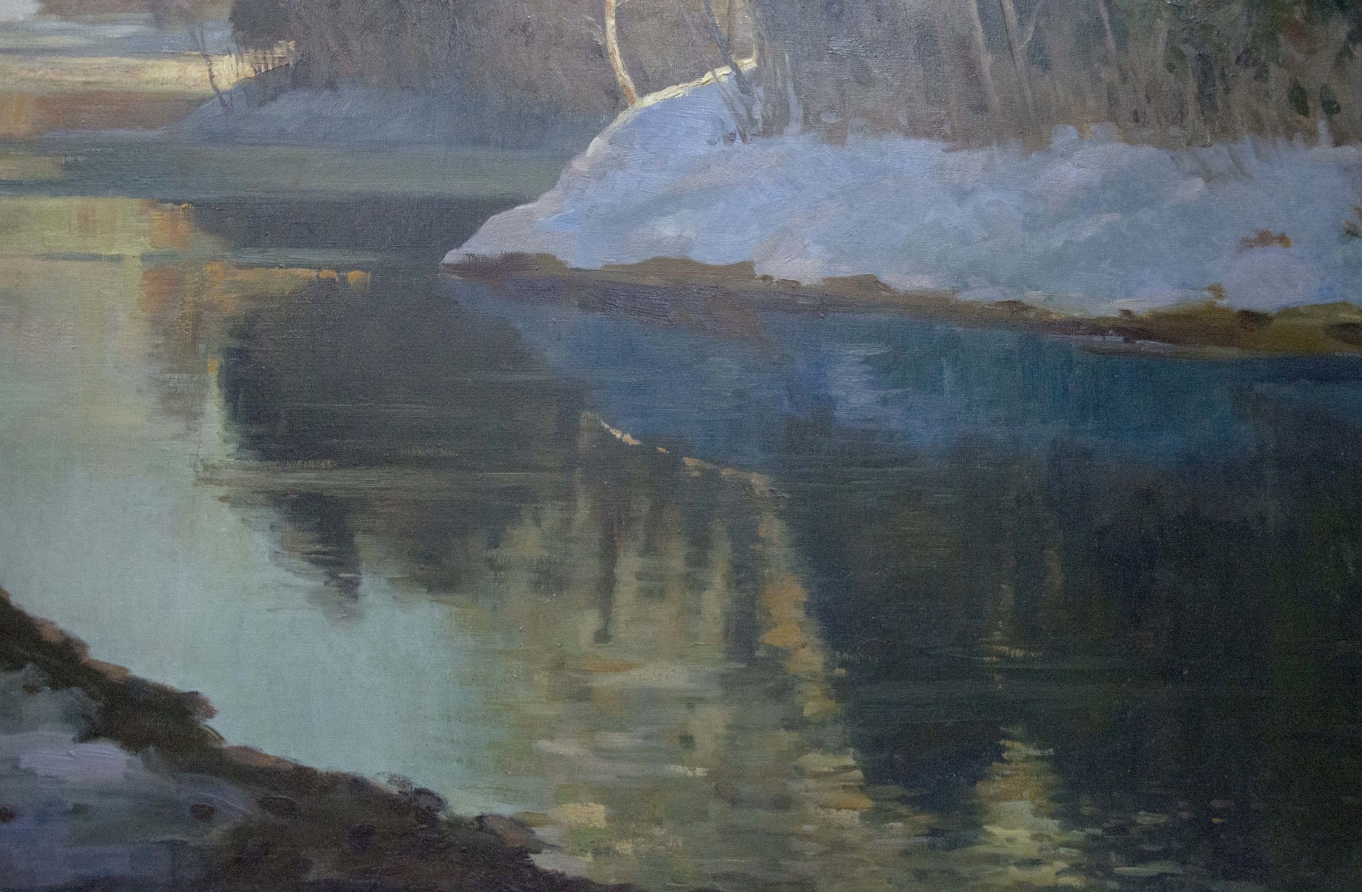 Serene winter river oil painting by Smirnov Mikhail Sergeevich