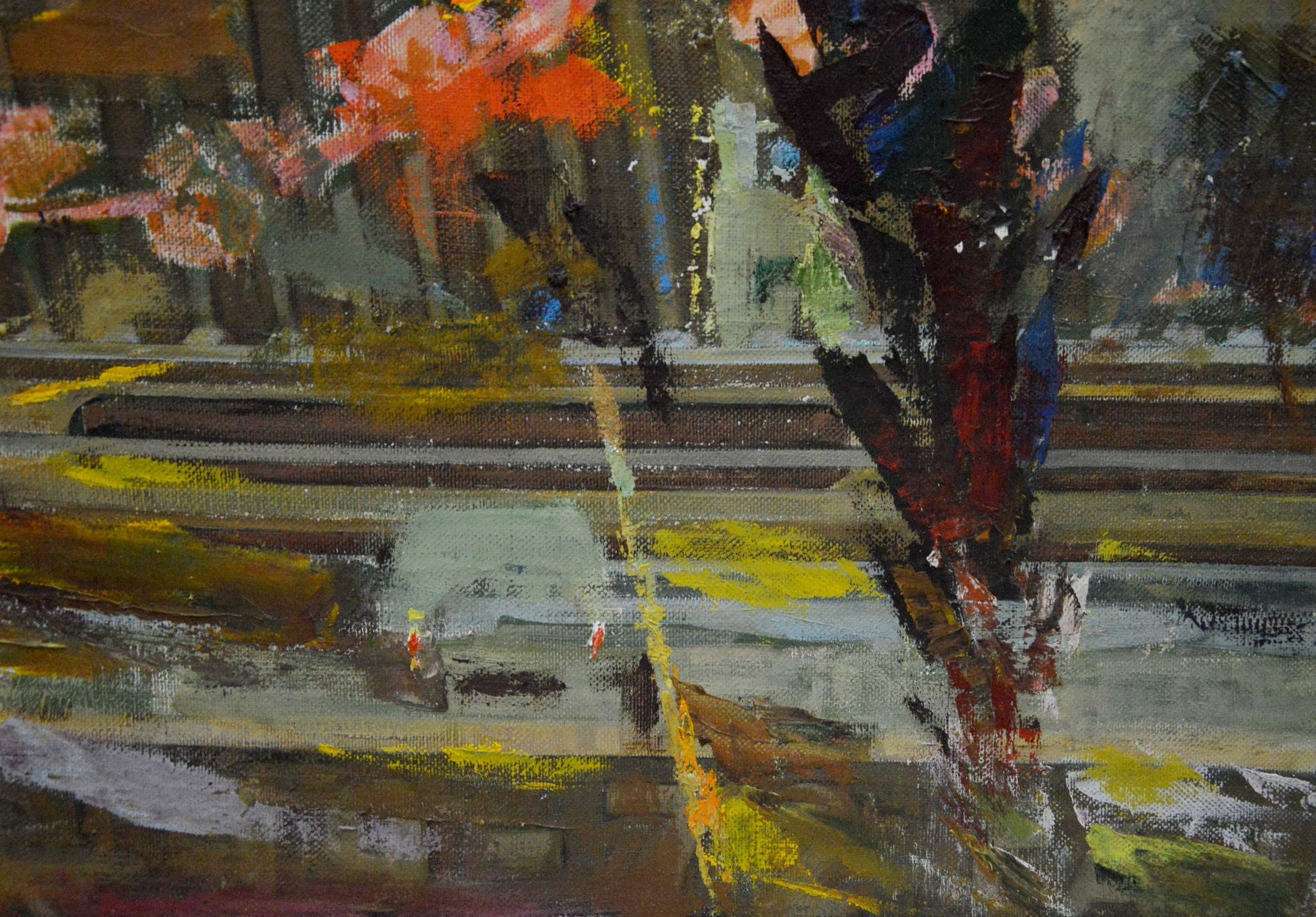 Oil painting Daylight by Lapunov G.A. with bold orange red strokes on textured canvas