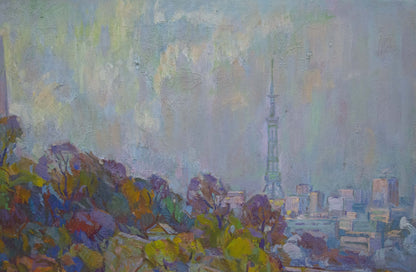 Impressionistic Tokyo Skytree cityscape oil painting by Chegodar Vasily Dmitrievich
