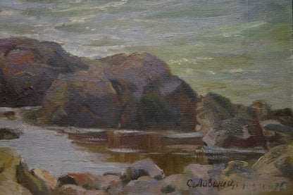 Oil painting Raging Sea by Livshits Chaim Moiseevich: rugged shoreline rocks
