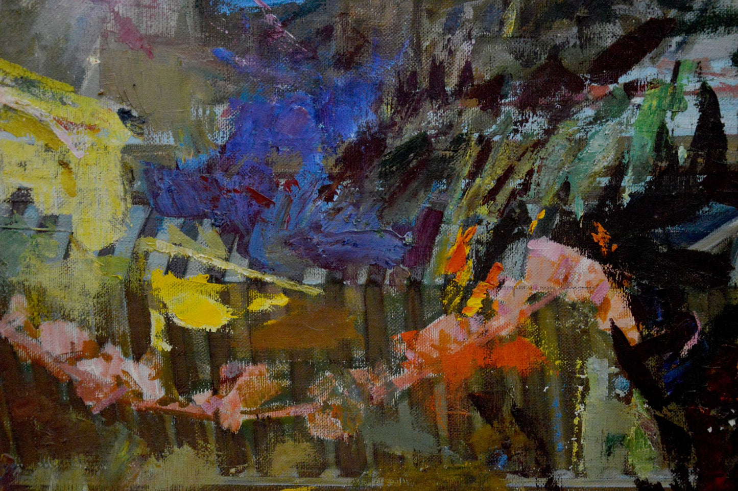 Oil painting Daylight by Lapunov G.A. with bold blue yellow orange pink strokes