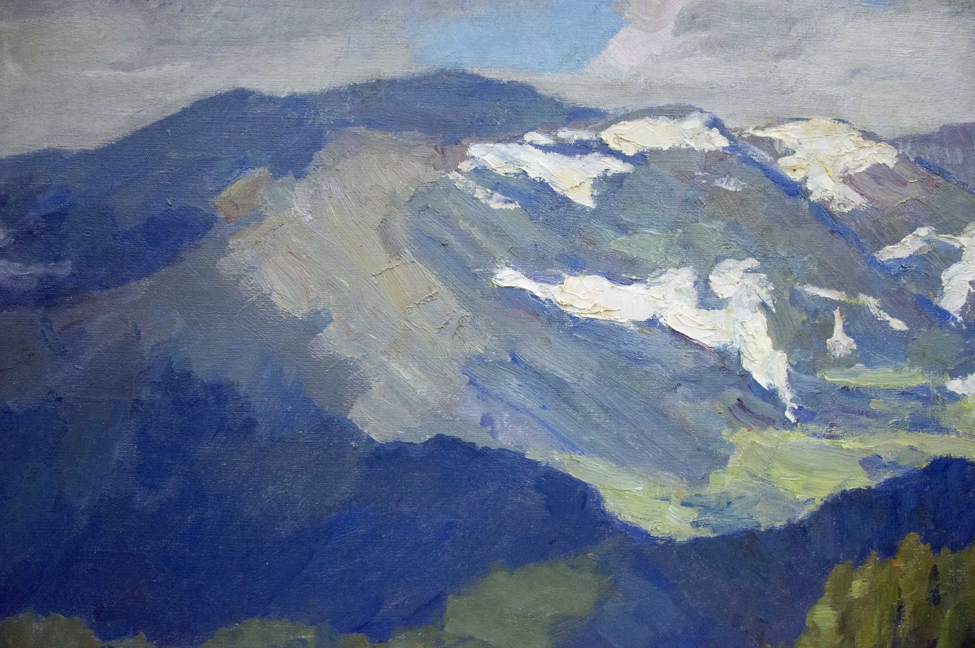 Textured oil painting of snow-capped mountains by Potapenko Andrey Ilyich