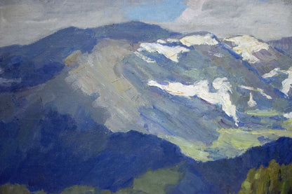 Textured oil painting of snow-capped mountains by Potapenko Andrey Ilyich