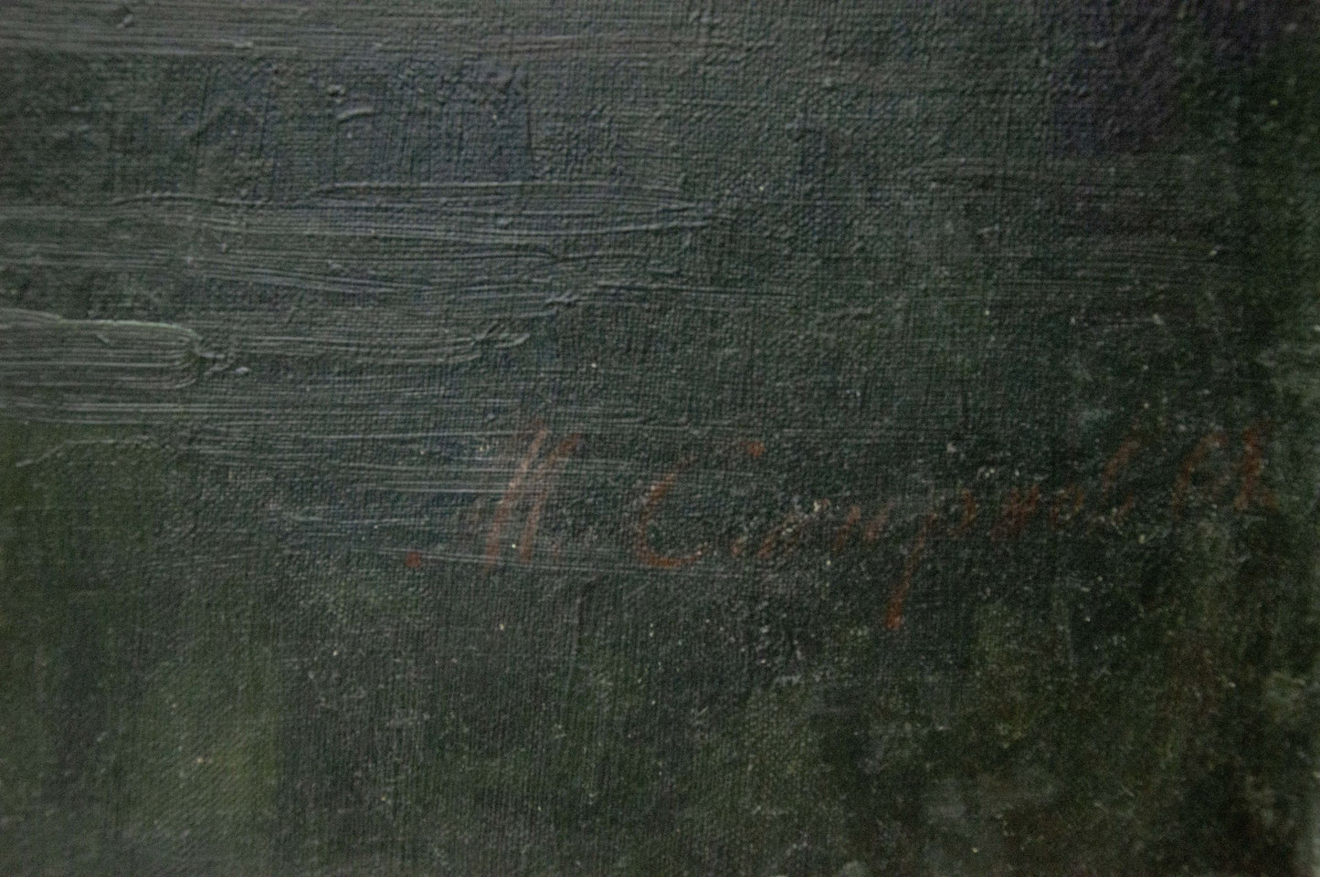 Dark green textured canvas back of Smirnov Mikhail Sergeevich winter river oil painting