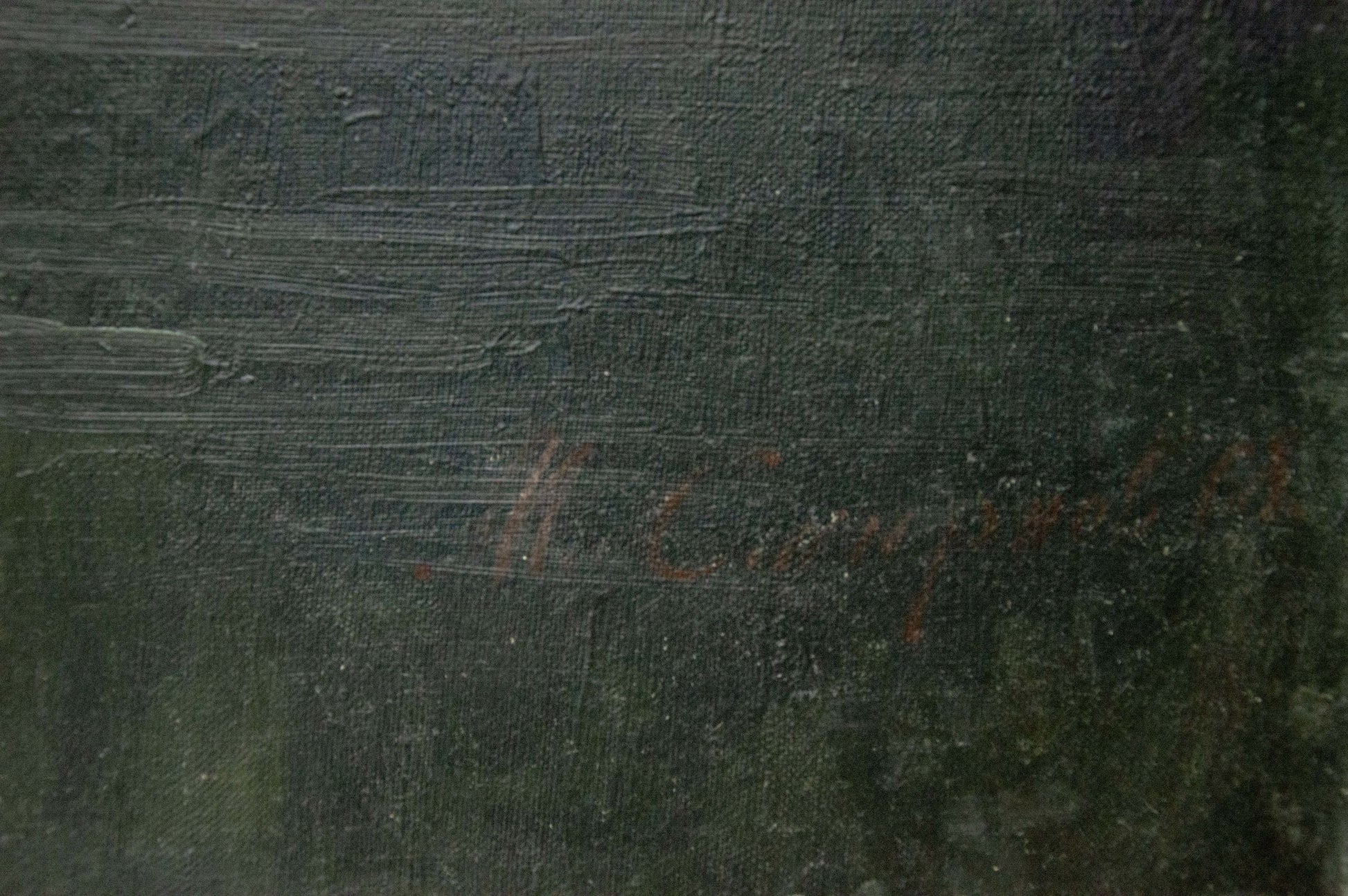 Dark green textured canvas back of Smirnov Mikhail Sergeevich winter river oil painting