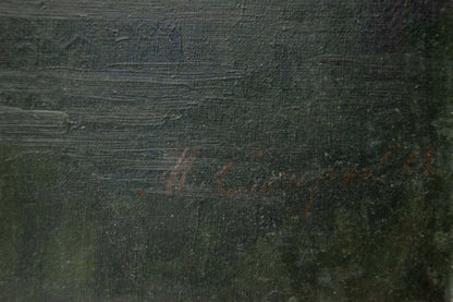 Dark green textured canvas back of Smirnov Mikhail Sergeevich winter river oil painting