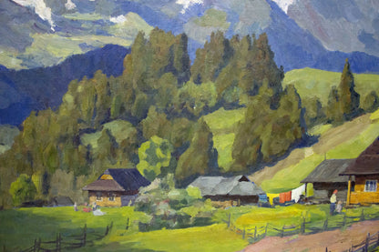 Oil painting of mountain landscape village by Potapenko Andrey Ilyich