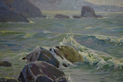 Oil painting Raging sea by Livshits Chaim Moiseevich: turbulent waves on rocks