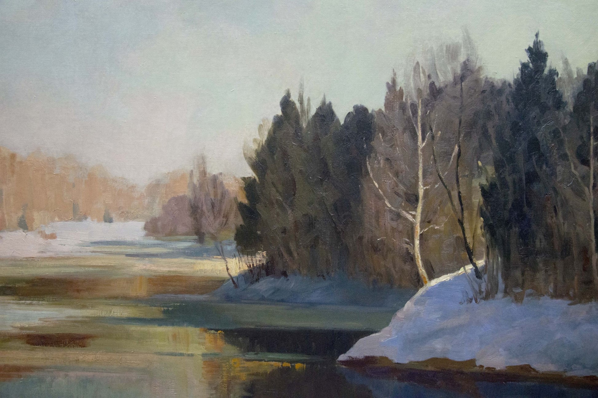 Serene winter river oil painting by Smirnov Mikhail Sergeevich
