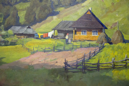 Oil painting by Potapenko Andrey Ilyich: rustic house with yellow walls