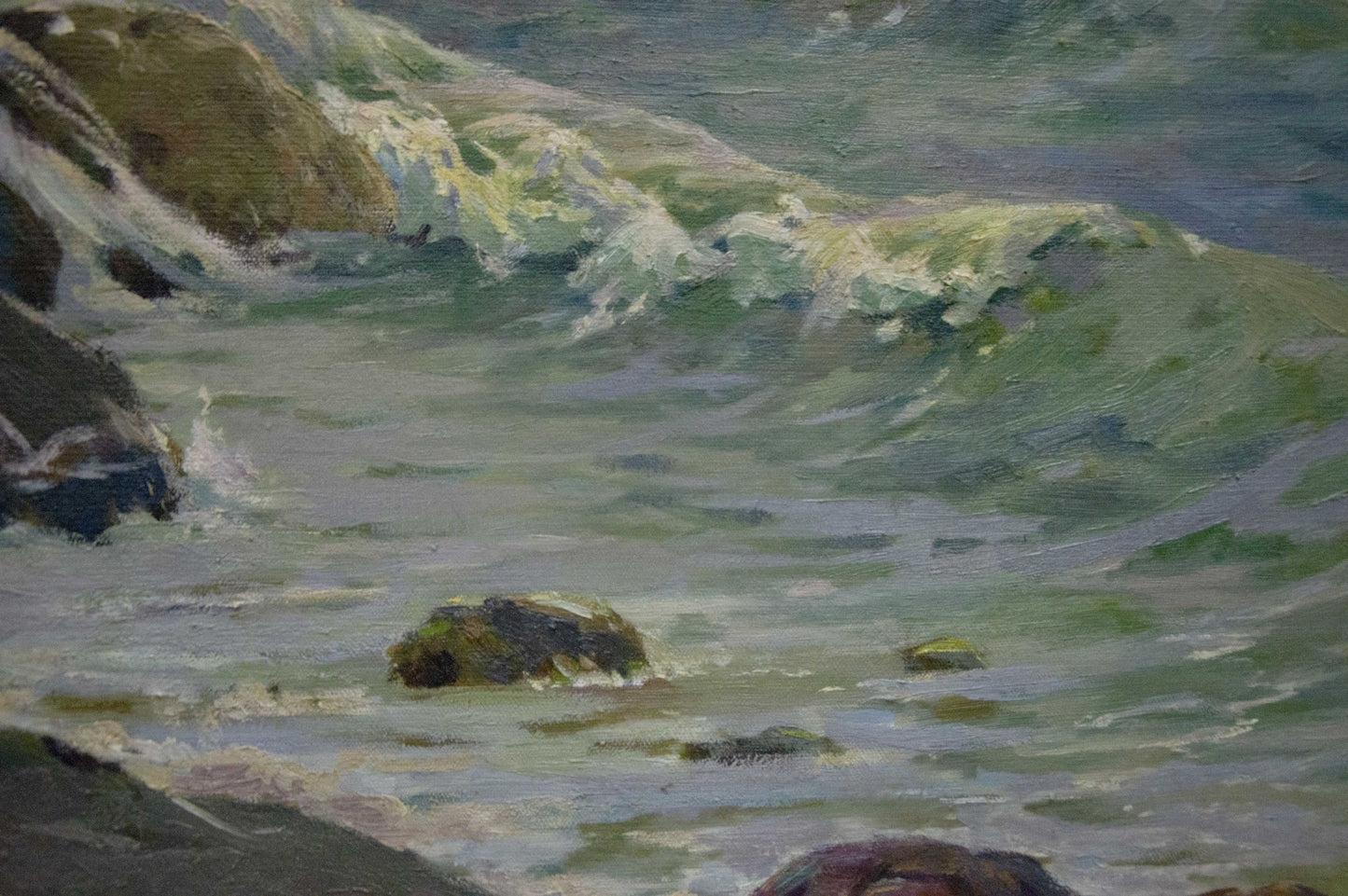Oil painting Raging Sea by Livshits Chaim Moiseevich, crashing green waves on rocks